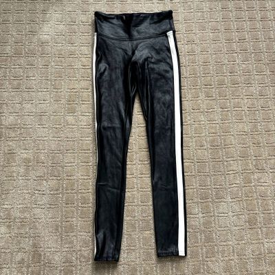 SPANX Faux Leather Tummy Control Side Stripe Legging Mid Rise Small Black